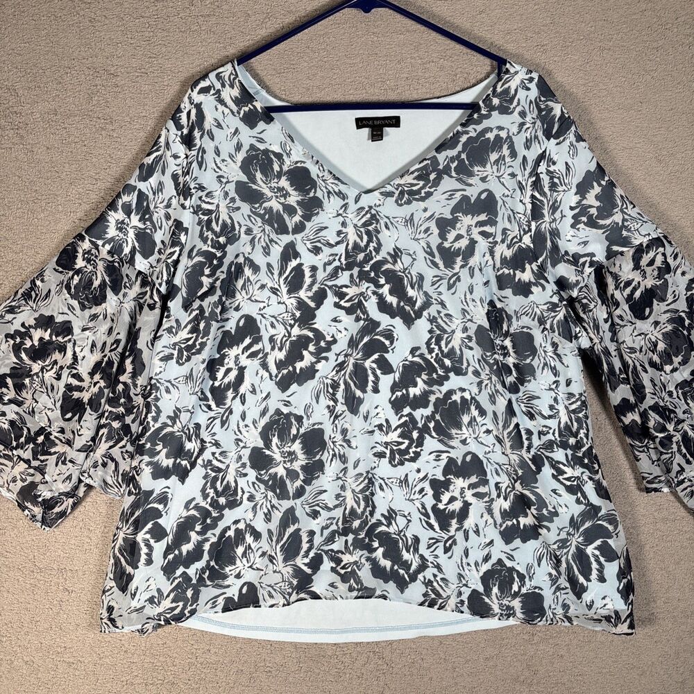 Lane Bryant Top Women’s Plus Size 18/20 Powder Blue Floral‎ Flutter Sleeve Fairy